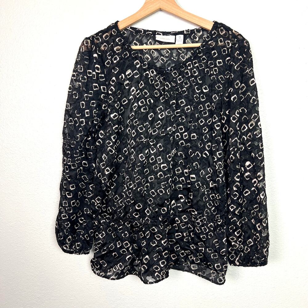 Chico's Women's Sheer Black Long Sleeve Pullover Chiffon Top Size 0 (U.S. Small)